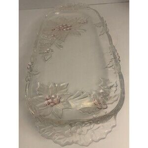 Vintage  Crystal Serving Dish, clear and pink,  15 inch long, 7 inch wide.  abr1